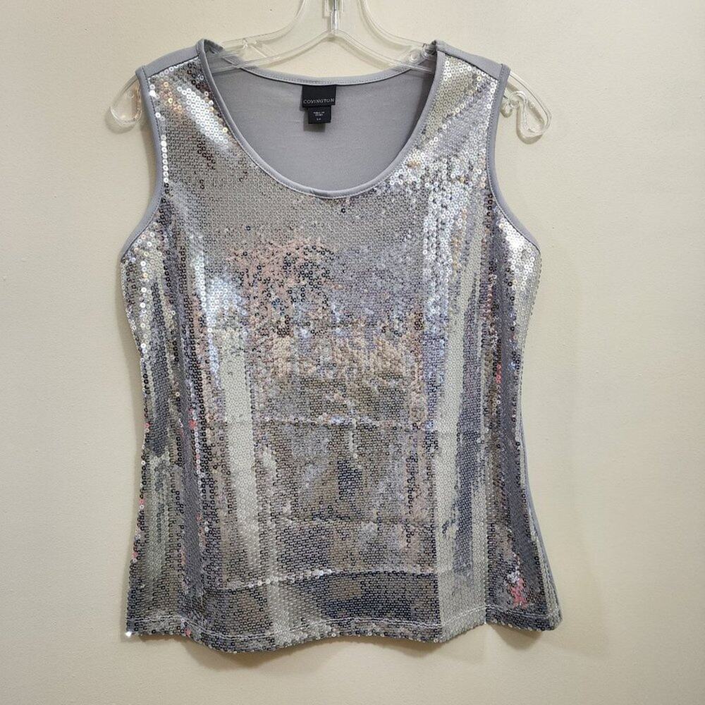 Vintage Covington silver chunky sequin one side‎ tank top woman's size small